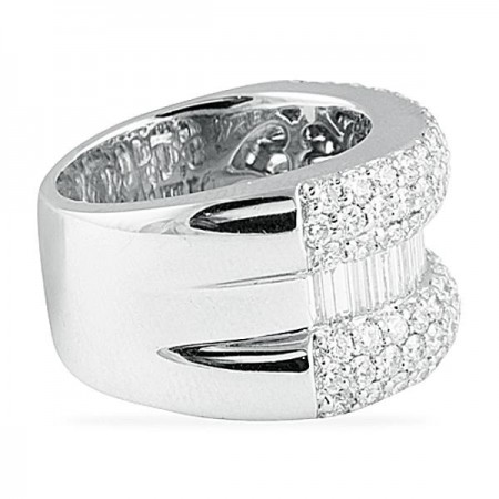 3.20 CT Round and Baguette Diamond Wide Wedding Band  front view white gold
