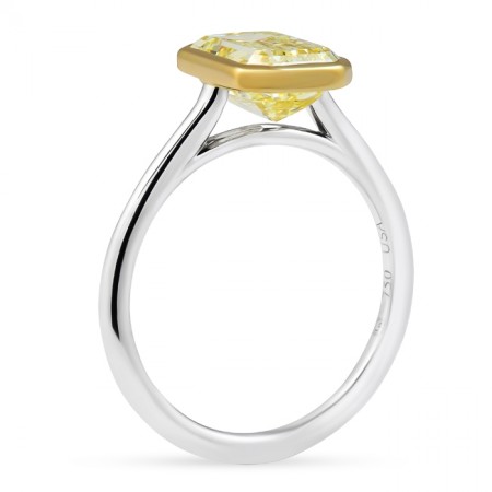 2.60 carat Yellow Emerald Cut Diamond Two-Tone Bezel Ring flat