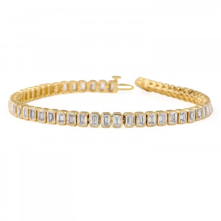 6.5 carat Bezel Set Emerald Cut Lab Diamond Tennis Bracelet flat