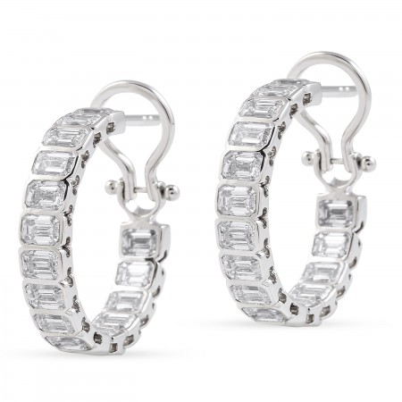 3.1 carat Emerald Cut Lab Diamond Bezel Hoop Earrings front