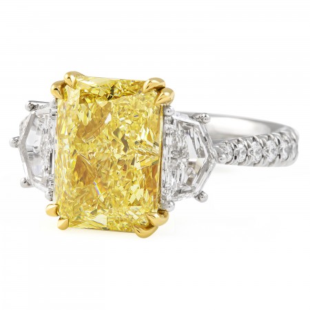 4.02 carat Fancy Yellow Radiant Diamond Three-Stone Ring flat