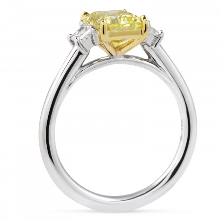 2.02 carat Radiant Cut Fancy Yellow Lab Diamond Three-Stone Ring