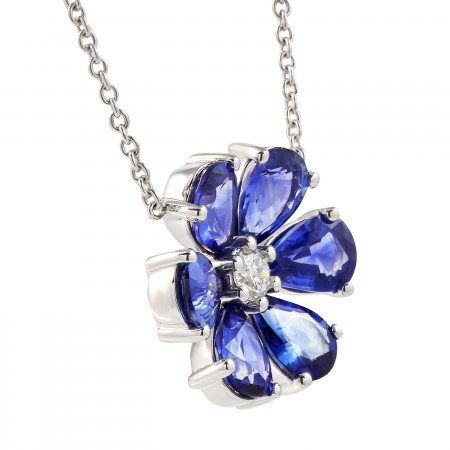 Sapphire and Diamond Flower Pendant front