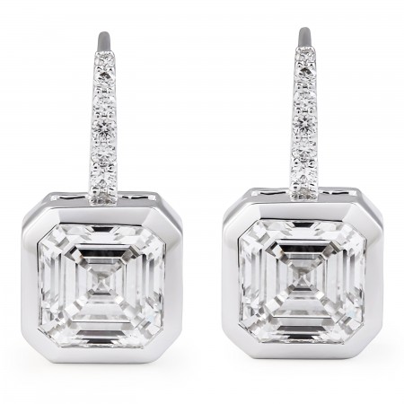 Asscher Cut Bezel Diamond Drop Earrings front