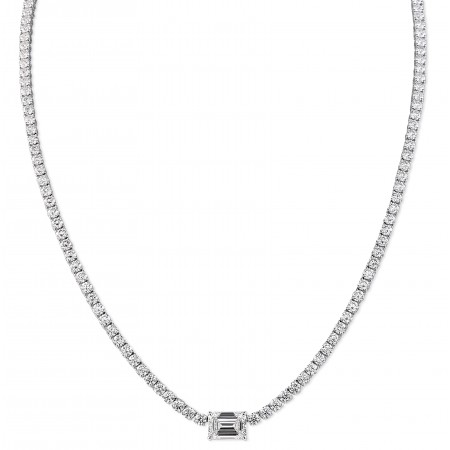12.37 carat Emerald Cut Center Stone Diamond Tennis Necklace