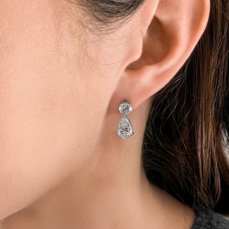 5.10 carat Round and Pear Shape Lab Diamond Drop Earrings front