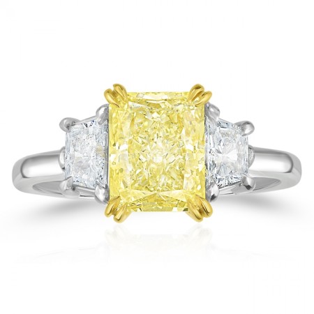 3.02 carat Yellow Radiant Cut Diamond Three-Stone Ring flat