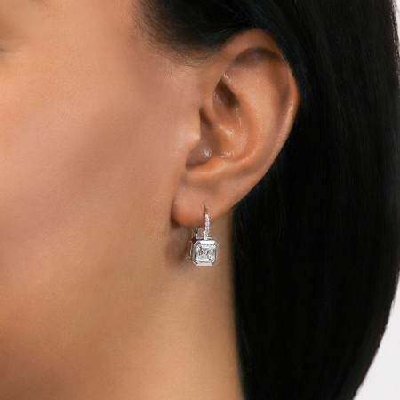 Asscher Cut Bezel Diamond Drop Earrings front