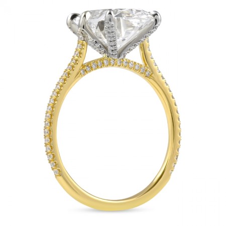3.52 carat Lab Cushion Cut Diamond Pave Prong Engagement Ring flat