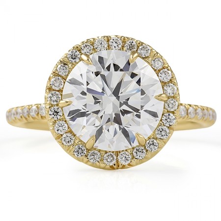 3.36 carat Round Lab Diamond Yellow Gold Halo Engagement Ring flat
