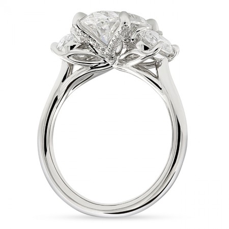 3.06 carat Oval Shape Lab Diamond Lotus Three-Stone Engagement Ring flat