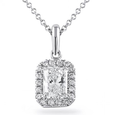 .80 carat Radiant Cut Diamond Halo Pendant Necklace