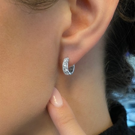 Wide Diamond Huggie Earrings front