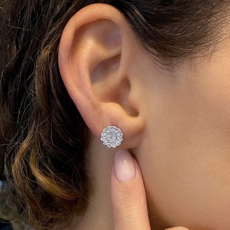 Round Diamond Cluster Earrings flat