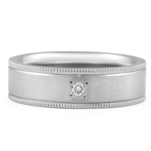 Star Burnished Diamond and Milgrain Wedding Band