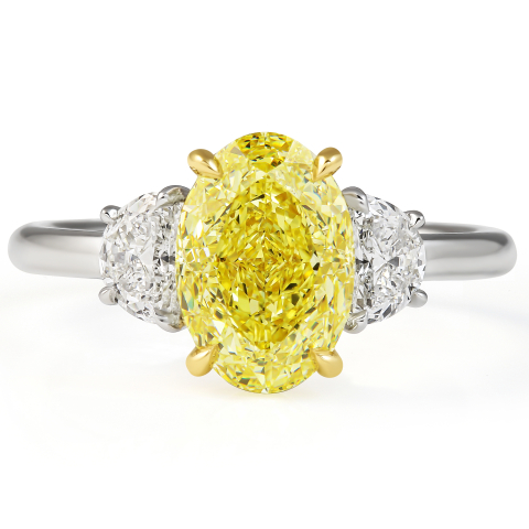 2.33 Carat Oval Yellow Diamond Three-Stone Ring flat