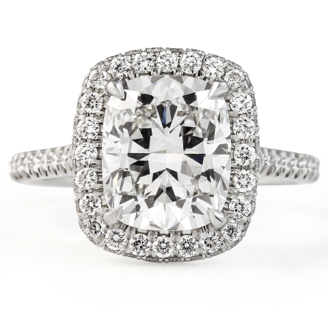 3.15 carat Cushion Lab Diamond Double Edge Halo Ring flat