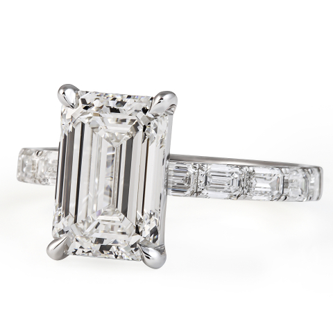 3.21 carat Emerald Cut Lab Diamond Engagement Ring flat