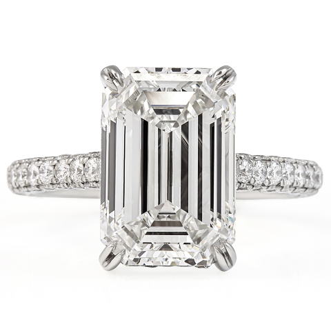 5.04 carat Emerald Cut Diamond Three-Row Ring flat
