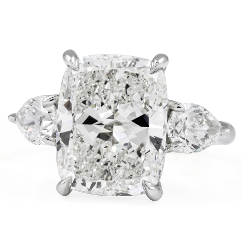 7.01 carat Cushion Cut Diamond Three-Stone Ring flat