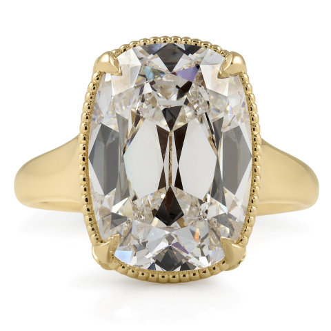 6.32 carat Antique Cushion Lab Diamond Milgrain Tapered Ring flat