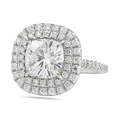 Cushion Cut Moissanite Double Halo Engagement Ring flat