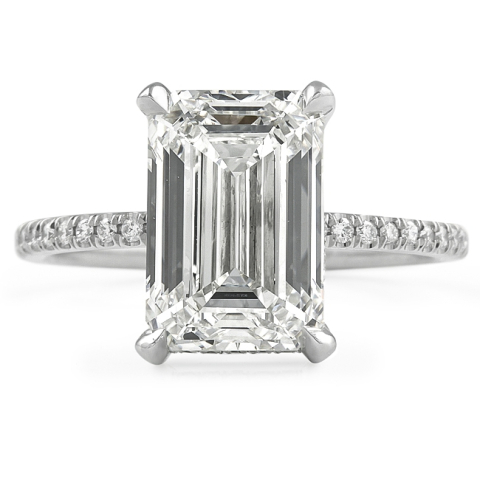 4.20 carat Emerald Cut Diamond Super Slim Engagement Ring front