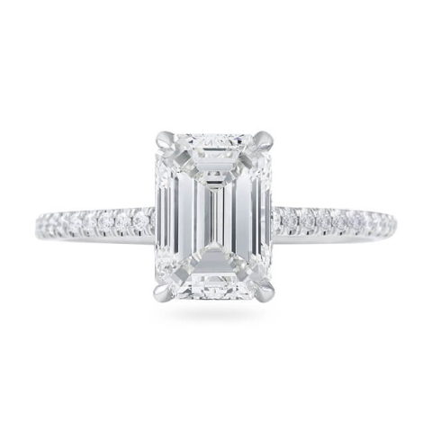 1.70 carat Emerald Cut Diamond Super Slim Band Engagement Ring flat