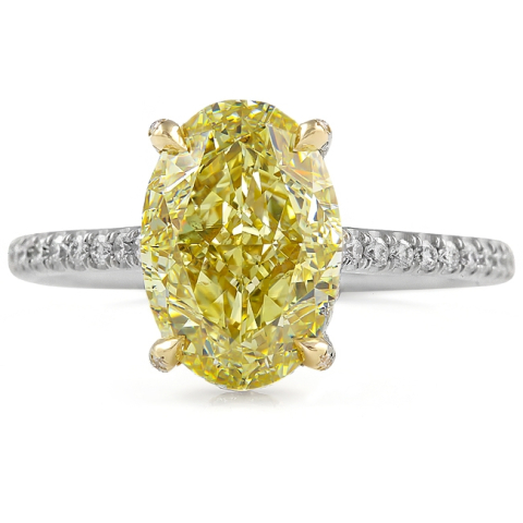 3.30 carat Oval Yellow Diamond Two-Tone Engagement Ring front view
