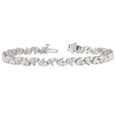 5 carat Alternating Angled Pear & Round Lab Diamond Tennis Bracelet front