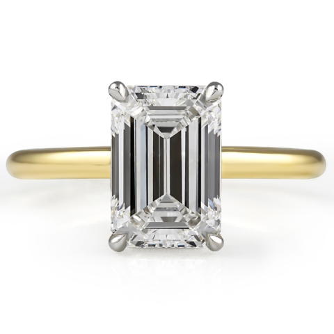 2.76 carat Emerald Cut Lab Diamond Solitaire Engagement Ring flat