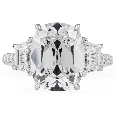 5.01 carat Antique Cushion Lab Three-Stone Ring flat