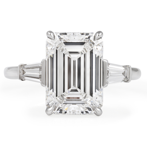 4.09 carat Emerald Cut Lab Diamond Three-Stone Ring flat