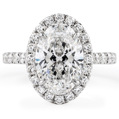 3.07 carat Oval Lab Diamond Scalloped Double Edge Halo Ring flat