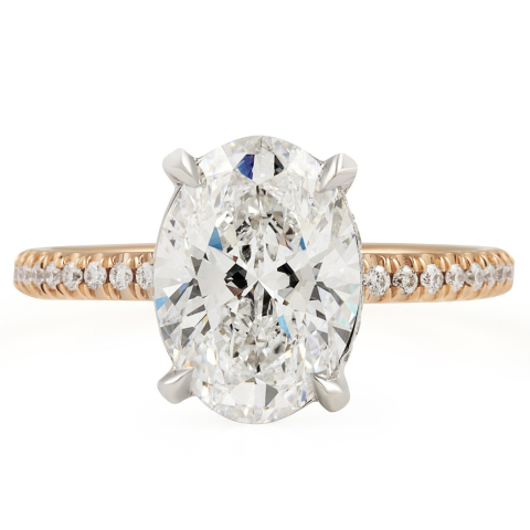 2.77 carat Oval Lab Diamond Two-Tone Pave Ring flat