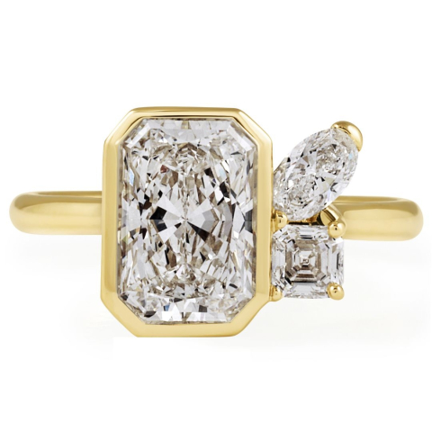 2.08 carat Radiant Lab Diamond Bezel Asscher Oval Trio Ring flat