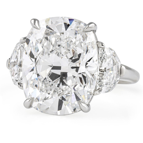 10.02 carat Cushion Cut Lab Diamond Three-Stone Ring flat