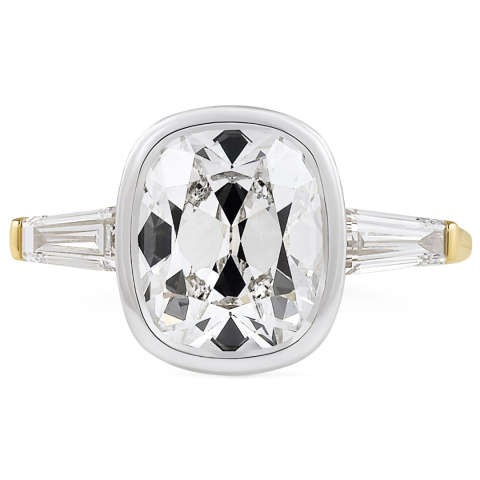 2.82 carat Antique Cushion Lab Diamond Bezel Three-Stone Ring flat