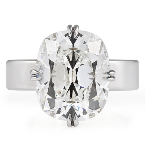 7.08 carat Antique Cushion Lab Diamond Compass Prong Cigar Ring flat