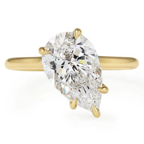 2.82 carat Slanted Pear Shape Lab Diamond Solitaire Ring flat