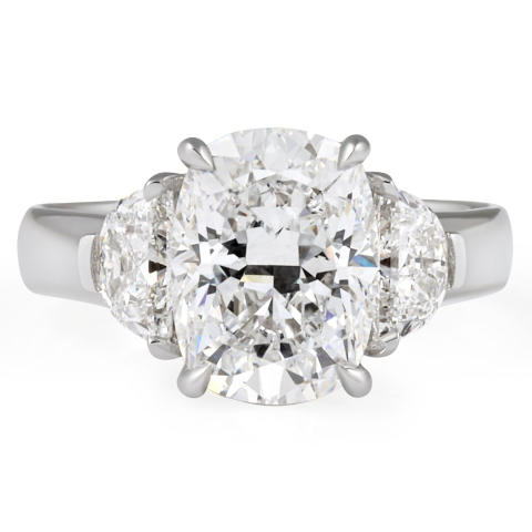 2.71 carat Cushion Lab Diamond Wide Band Three-Stone Ring flat