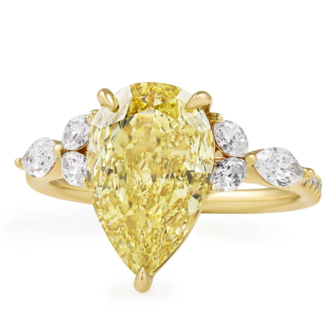 3.60 carat Fancy Yellow Pear Lab Diamond Seven Stone Ring flat