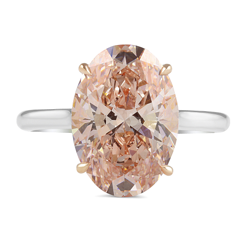 5.11 carat Fancy Vivid Pink Oval Lab Diamond Solitaire Ring flat