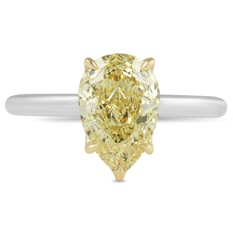 2.16 carat Fancy Yellow Pear Shape Lab Diamond Lotus Ring flat