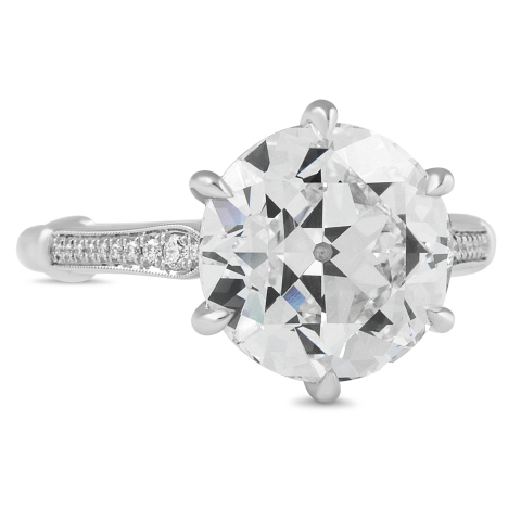 5.47 carat Old Euro Lab Diamond Pave Web Prong Ring flat