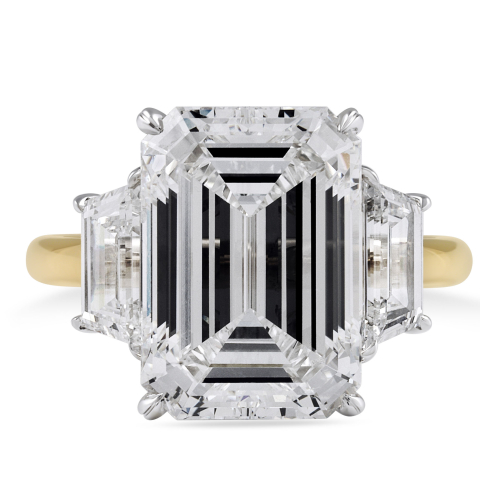 7.02 carat Emerald Cut Lab Diamond Three-Stone Ring flat