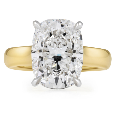 5.12 carat Cushion Cut Lab Diamond Wide Solitaire Ring flat