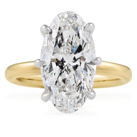 4.01 carat Moval Lab Diamond Six Prong Solitaire Ring flat