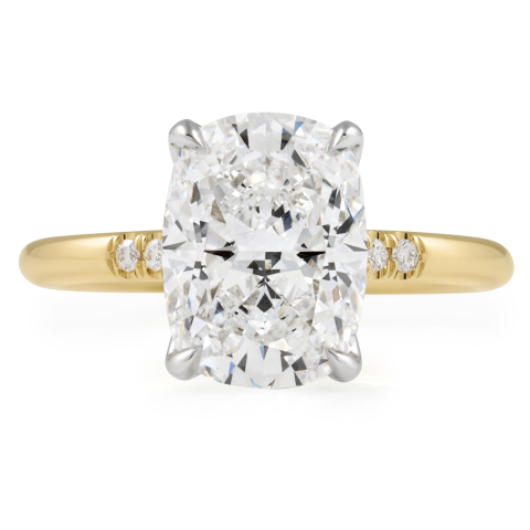 3.38 carat Cushion Cut Lab Diamond Lotus Prong Ring flat