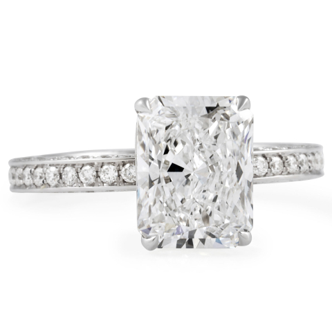 2.86 carat Radiant Cut Lab Diamond Bright Cut Pave Ring flat